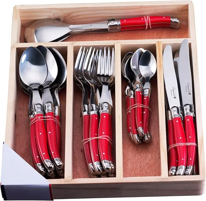 FlyingColors Laguiole Stainless Steel Flatware Set. Red Handles