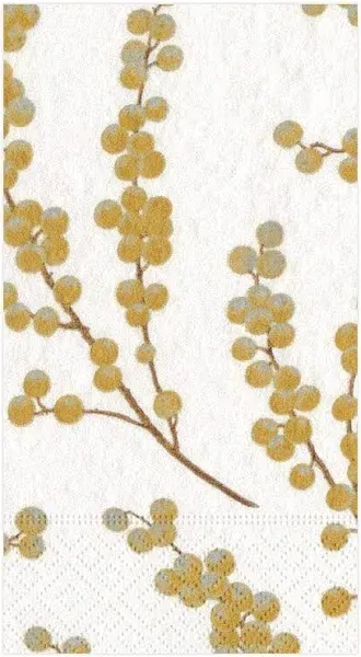 Berry Branches Paper Luncheon Napkins in White &amp; Gold - Packs of 20