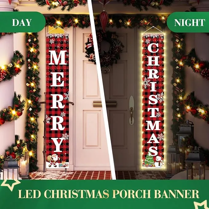 71 x 12 Inches Merry Christmas Lighted Banner for Doorway Porch Yard, Festive...