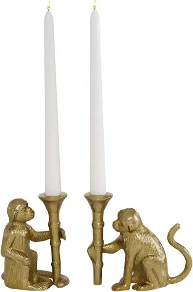 DecMode 2 Candle Gold Aluminum Candle Holder, Set of 2