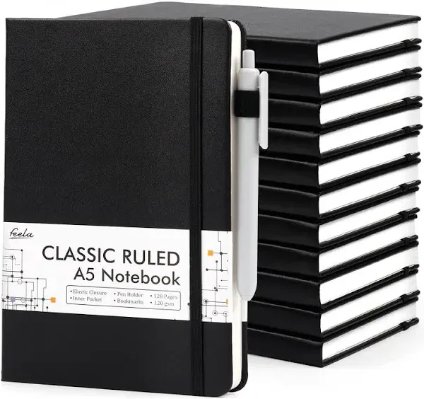  12 Pack Notebooks Journals Bulk, Hardcover Notebook Classic Ruled 12 White