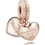 Pandora Rose Gold-Tone Sterling Silver Mother & Daughter Hearts Drop Charm - Pink