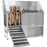 Kanis Professional Stainless Steel Dog Bathing Station - Dog Grooming Tub w/Ramp, Storage Drawer, Floor Grate & Faucet/Dog Bathtub for Large, Medium