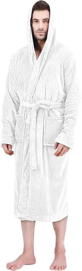 NY Threads Men's Hooded Fleece Bathrobe Plush Long Spa Robe