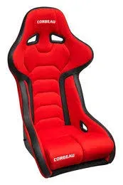 Corbeau FX1 Racing Seats with Double Locking Seat Brackets; Black/Red Cloth (79-93 Mustang)