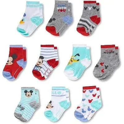 ABG Accessories Baby Girls & Boys Minnie 10-pack Infant Sock, Mickey Mouse-Blue, 0-6 Months