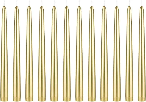 Mega Candles 12 pcs Unscented Gold Taper Candle, Hand Poured Wax Candles 10 Inch x 7/8 Inch, Home Décor, Wedding Receptions, Baby Showers, Birthdays, Celebrations, Party Favors & More