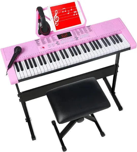 Best Choice Products 61-Key Beginners Electronic Keyboard Piano Set w/ LED, 3 Teaching Modes, H-Stand, Stool