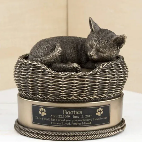 Perfect Memorials Bronze Cat in Basket Cremation Urn