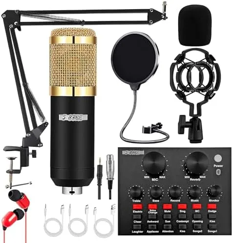 5 CORE Condenser Microphone Bundle, Podcast Equipment Bundle w/Mixer, Mic Arm St