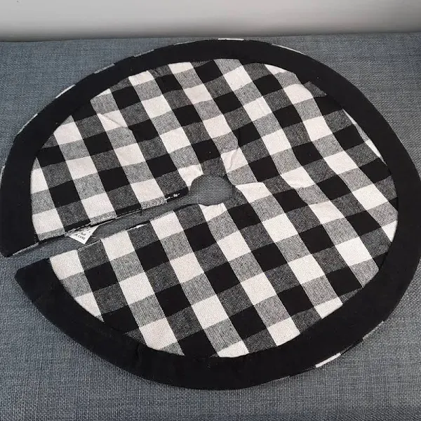 Primitives by Kathy Small Cotton Christmas Tree Skirt - Black & White Buffalo Check Design 12 Inch Diameter