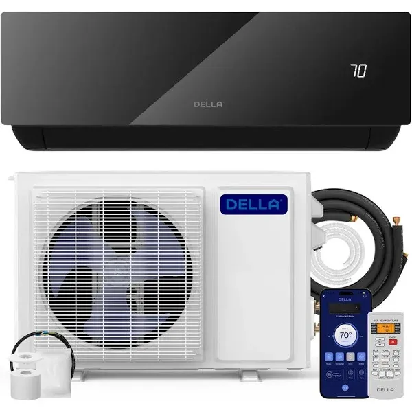 DELLA Umbra Series 12000 BTU Mini Split Work with Alexa 20 SEER2 Cools Up to 550 Sq.Ft Energy Saving Split AC & Pre-Charged 1 Ton Heat Pump Ductless Inverter System(R32 refrigerant)