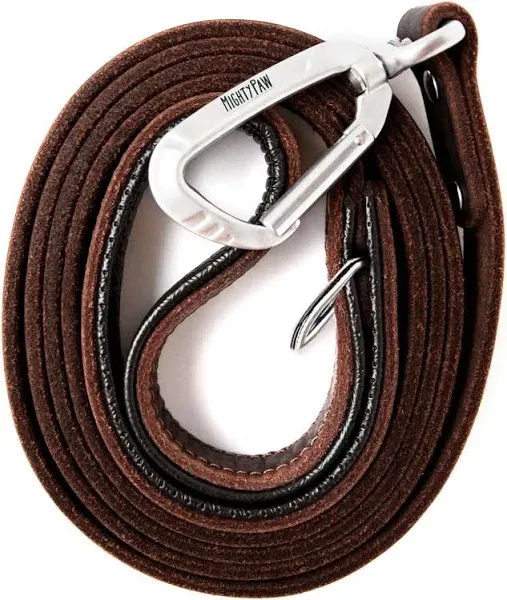 6-Foot Leather Dog Leash - Padded Handle &amp; Carabiner Clip