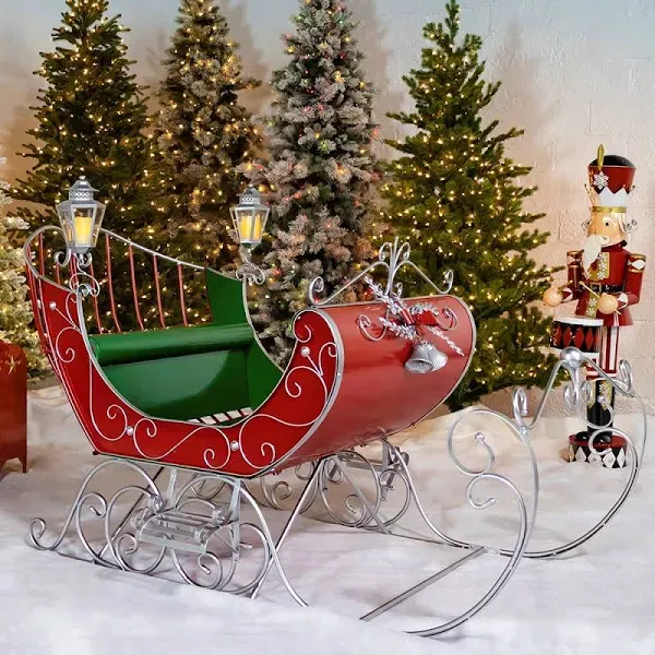 Zaer Ltd. Life-Size Metal Outdoor Victorian Christmas Santa Sleigh