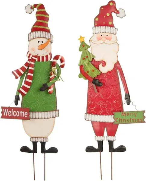 Glitzhome Snowman & Santa Yard Stake Set of 2