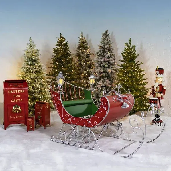 Life-Size Christmas Outdoor Victorian Santa Sleigh, Commercial Christmas Decoration (Red, Green, Silver)