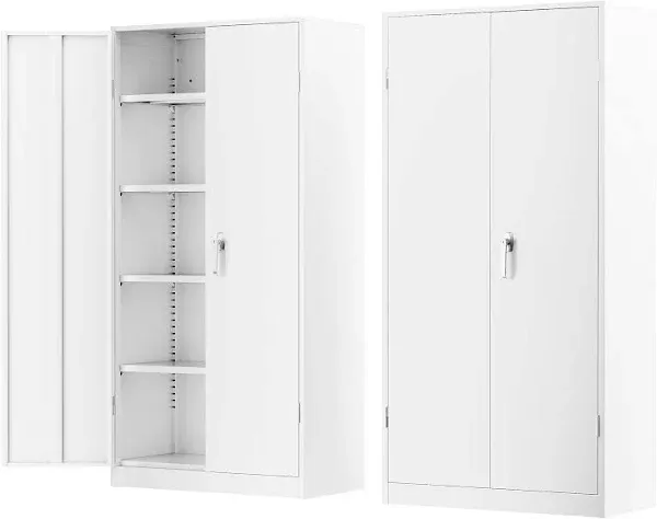 Greenvelly Metal Garage Storage Cabinet,Steel Lockable Storage Cabinet with 2 Doors and 4 Adjustable Shelves,Tall Metal Cabinet Locking File Cabinet for Office,Home, Garage, Gym, School