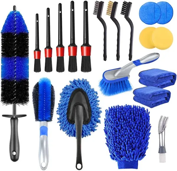 20Pcs Car Wheel Tire Detailing Brush Set Drill not include