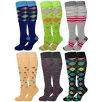 Sumona 6 Pairs Women's Fancy Design Multi Colorful Patterned Knee High Socks (Assorted Classic Design)