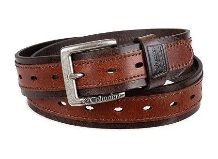 Columbia Men's Classic Logo Fully Adjustable Leather Belt