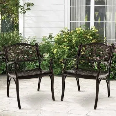 Costway Set of 2 Cast Aluminum Patio Chairs Dining Chairs with Armrests