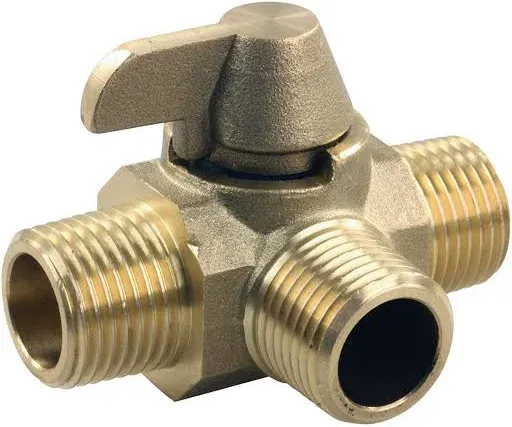 JR Products 62255 3-Way Brass Diverter Valve - 1/2" MPT x 1/2" MPT x 1/2" MPT