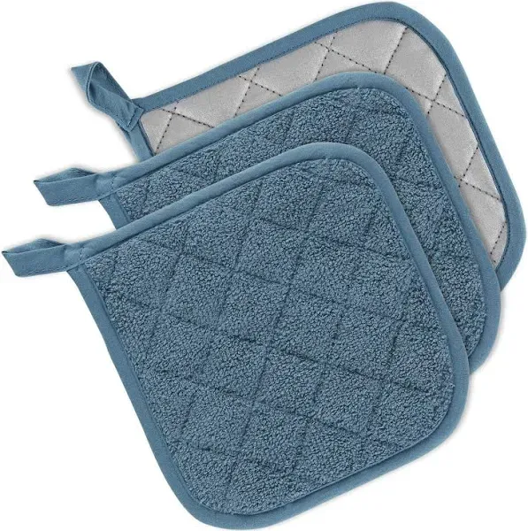 DII Basic Terry Collection Quilted 100% Cotton, Potholder, Black, 3 Piece