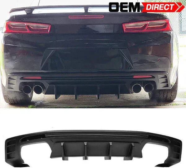 Ikon MOTORSPORTS, Rear Diffuser Compatible with 2016-2024 Chevrolet Camaro(Except ZL1 Model), Matte Black, PP, Ikon Style Rear Lip Bumper Valance