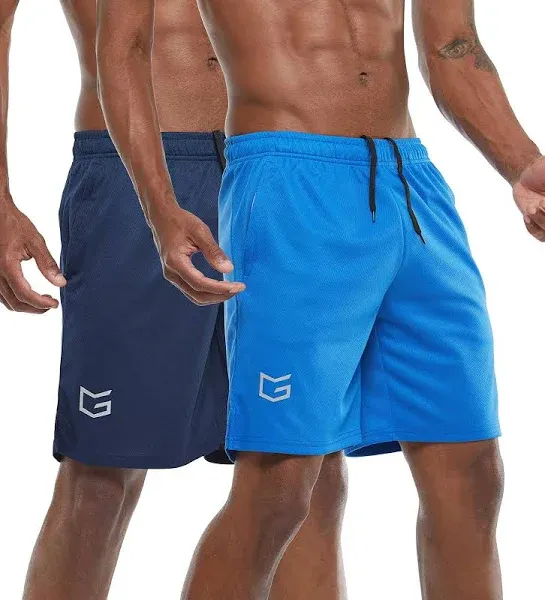 G Gradual Men&#039;s 7&#034; Workout Running Shorts Medium, 2 Pack: Navy Blue/Blue 