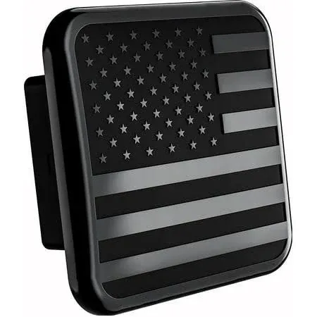 USA Black Metal Flag Hitch Plug Cover Fits 2&#034; Receiver