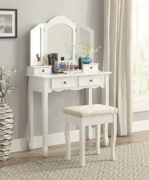 Roundhill Furniture Sanlo Vanity Make Up Table and Stool Set