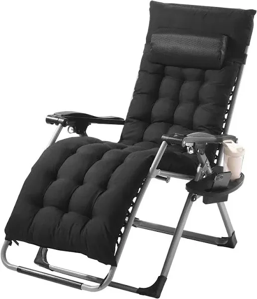 VEVOR Zero Gravity Chair, 26 inch Zero Gravity Recliner Lounge Chair for Indoor and Outdoor, Adjustable Anti Gravity Chair with Cushion, Headrest, Footrest, and Cupholder, 500 lbs, Black