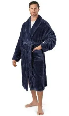 Mens Soft Robe Microfiber Bathrobe Long Spa Robe Male Sleepwear Fluffy Sherpa