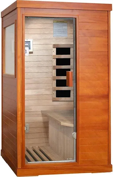 Far Infrared Sauna for Home Dry Sauna for Home Wood Sauna Room 1 Person Infrared Sauna Indoor One Person Sauna Low EMF Okoume Wood Sauna with Control Panel, Bluetooth Speakers and Tempered Glass Door