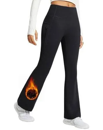 Baleaf Women's Fleece Lined Water Resistant Flare Yoga Pants with Pockets