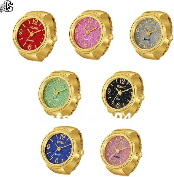 JewelryWe Round Dial Elastic Glitter Finger Watches (7pcs)