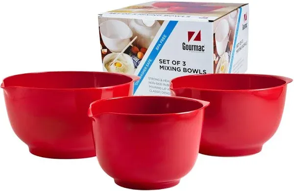 Hutzler, set of 3 melamine mixing bowl set, 2, 3, and 4 liter, Red