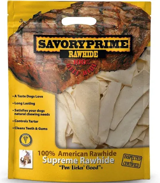 Savory Prime 459 Rawhide Chips Natural 2&#034;x6&#034; Bag Dog Treats, 1lb