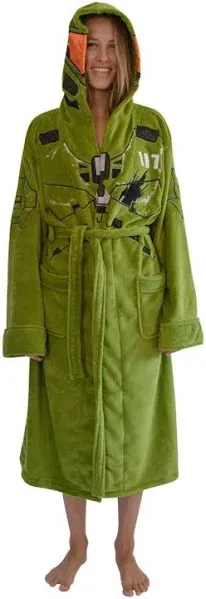 Halo Infinite Master Chief Hooded Bathrobe for Men And Women | Soft Plush Spa Robe | Lightweight Fleece Housecoat With Belted Tie | One Size Fits Most Adults