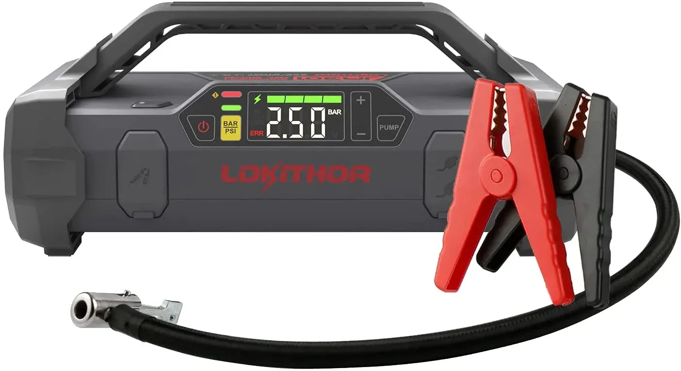 Jump Starter with Air Compressor, 2000Amp 12V for Upto 8.0L Gas or 6.0L Diesel