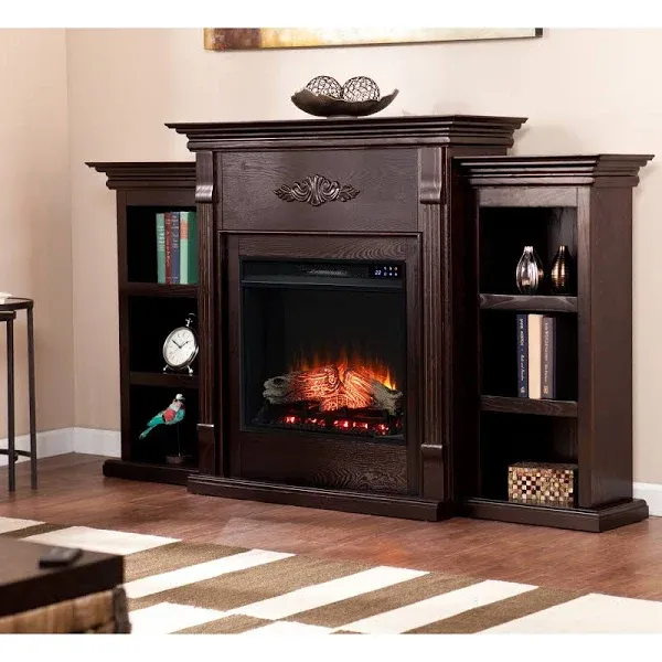 Southern Enterprises SEI Furniture Fredricksburg Wood Electric Fireplace with Bookcases in Brown