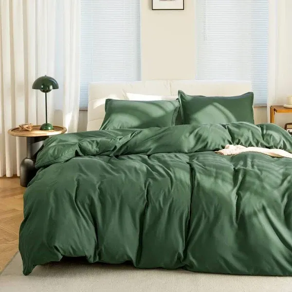 KINMEROOM Olive Green Duvet Cover King Size Set, 3 Pieces, 1 Soft Bedding Duvet Cover 104×90 Inches with Zipper Closure 8 Ties and 2 Pillow Shams for King Size Bed (Olive, King)