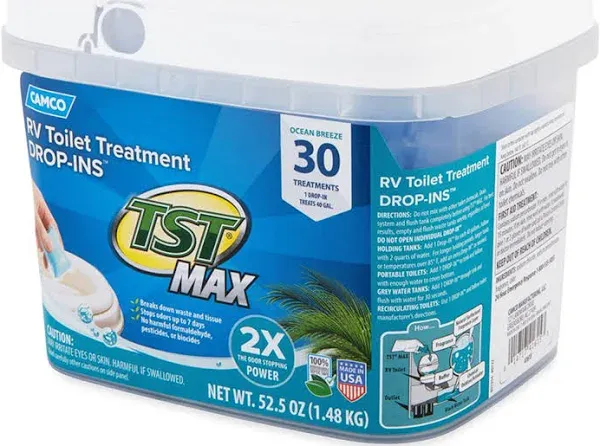 Camco TST MAX 30 Drop-Ins RV Toilet Waste Odor Treatment, Ocean Breeze Scent