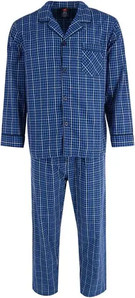 Hanes Woven Pajama Set Blue Check Size SM