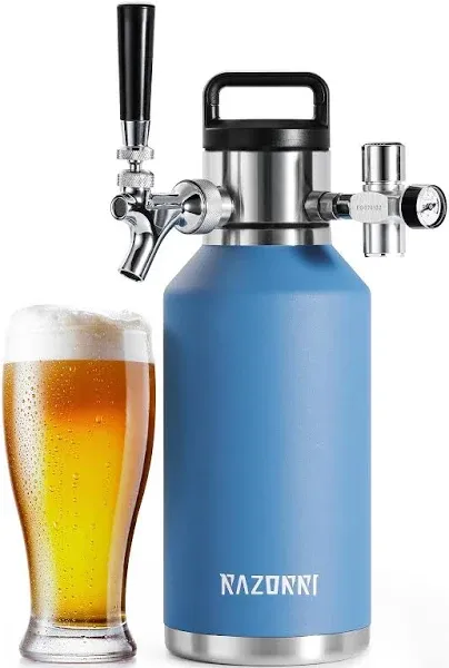 Beer Growler 128 oz. Stainless Steel Double-Wall Razzorri Pressurized Co2