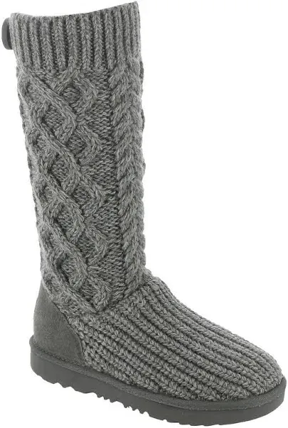 UGG Girls Classic Cardi Cabled Knit Tall Boots Size 13 M Grey (165)