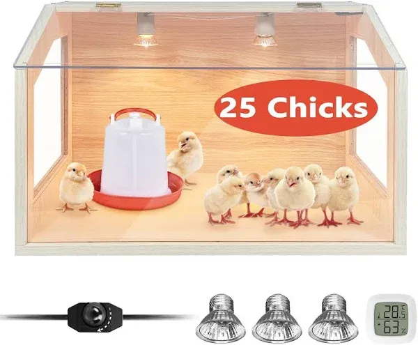 Brooder Box for Chikcs, 25 Chicken Brooder Box with 2 Heat Lamps, Chick Brood...