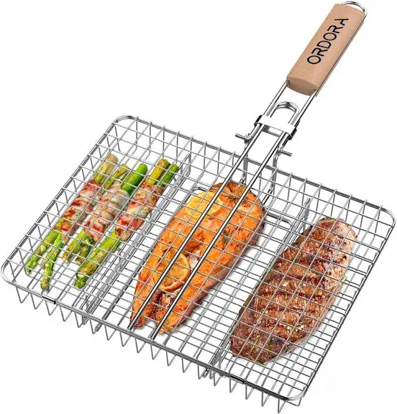 Grill Basket, Fish Grill Basket, Rustproof Stainless Steel BBQ Grilling