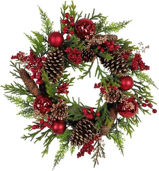 Kurt Adler 24" Un-Lit Decorated Green Rattan Wreath