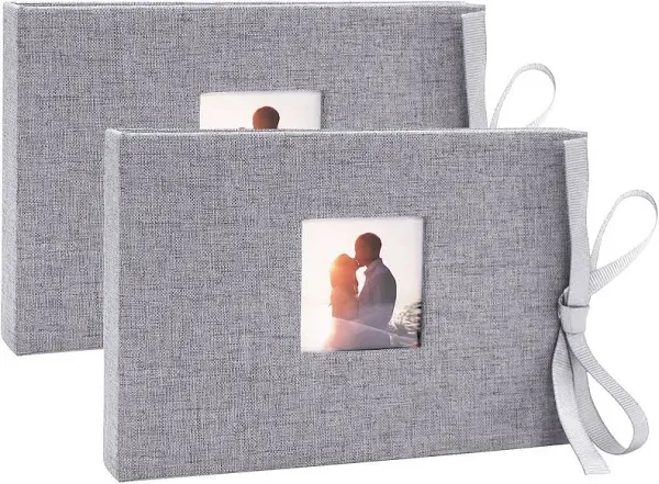 Vienrose Small Photo Album 4x6 Photos, 2 Pack Linen Cover Mini Photo Book, 26-Page Holds 52 Pictures, Artwork or Postcards Storage for Baby, Grey